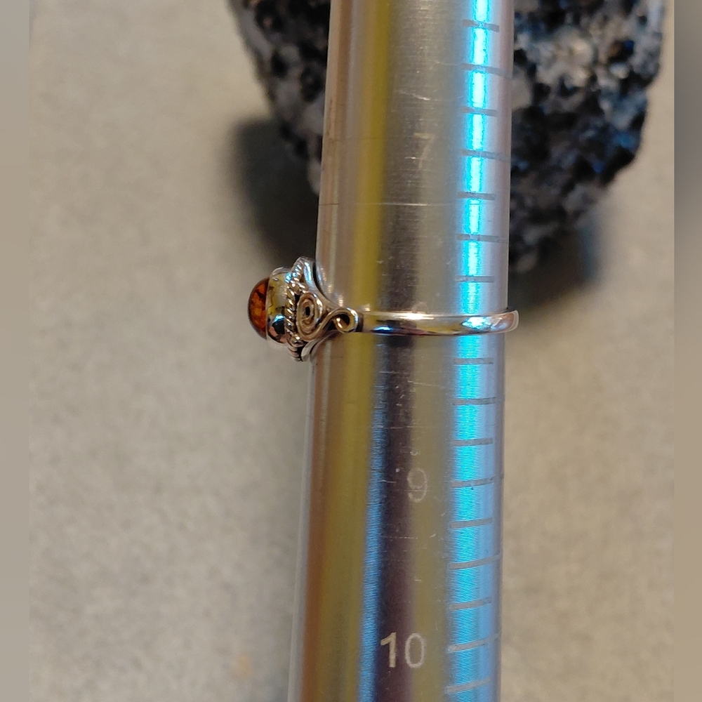 Dainty Sterling Silver Amber Ring - Picture 10 of 10
